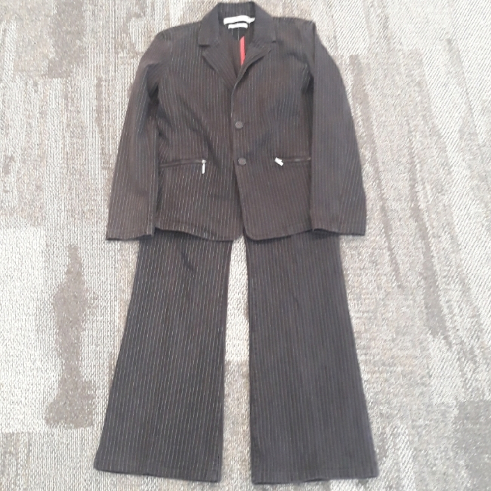 Vintage Tommy Hilfiger Jeans Pinstripe Denim Blazer (Large) + Pants (Size 10)